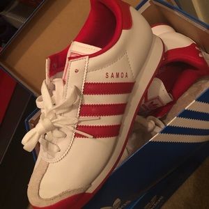 Red and white adidas